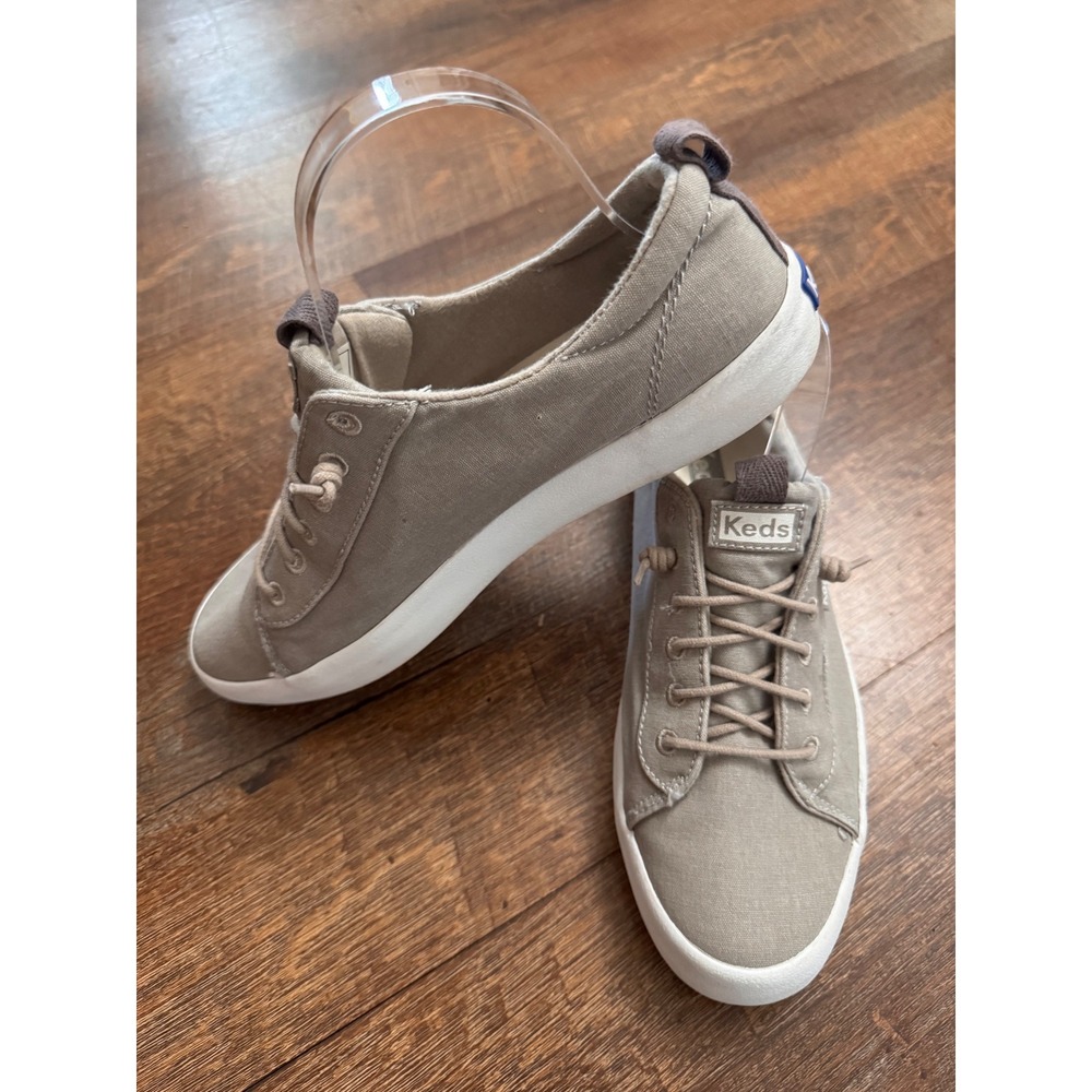 Keds Women's Canvas Lace Up Sneakers Gray Taupe Size 8.5 Casual Comfort Shoes - Picture 2 of 7